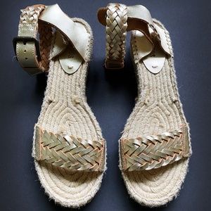 SOLUDOS WOVEN BRAIDED LEATHER JUTE WEDGE ESPADRILLE / SZ 9